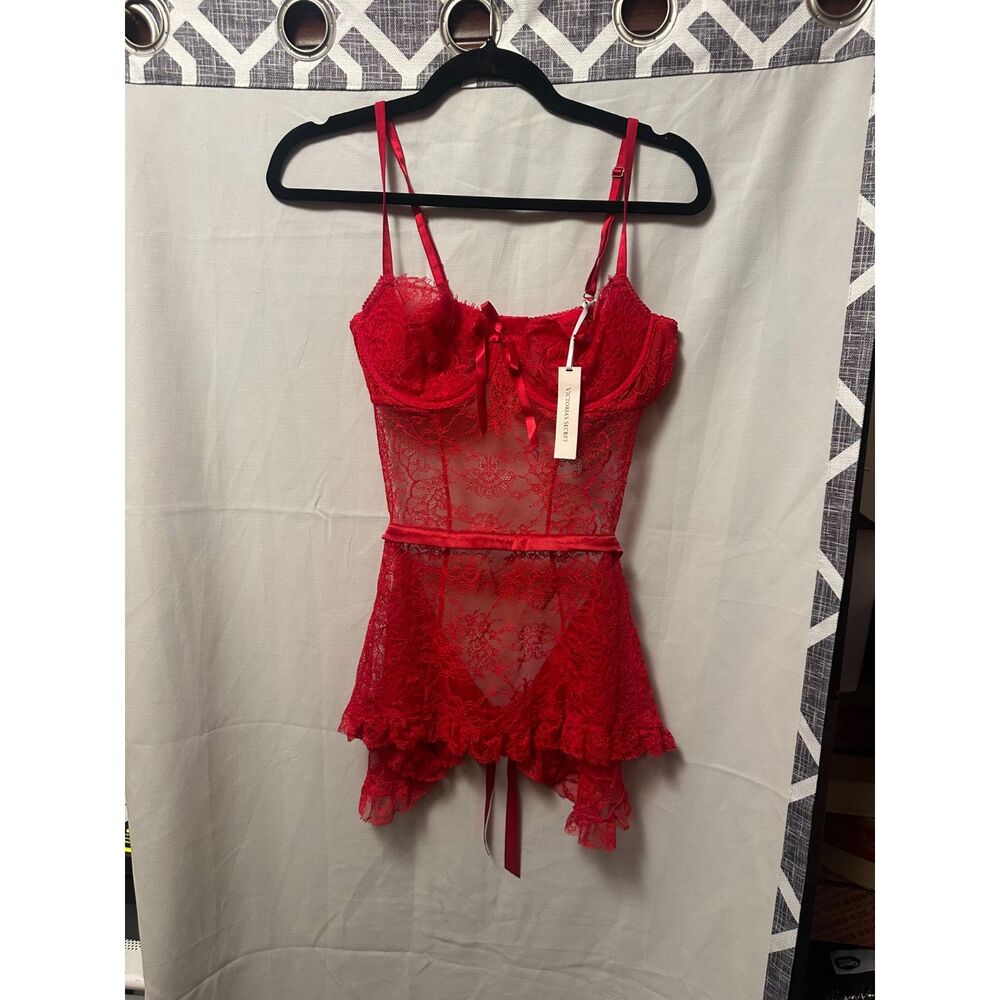 NWT Victoria’s Secret Wicked Babydoll Dress Size Large Red No Underwear